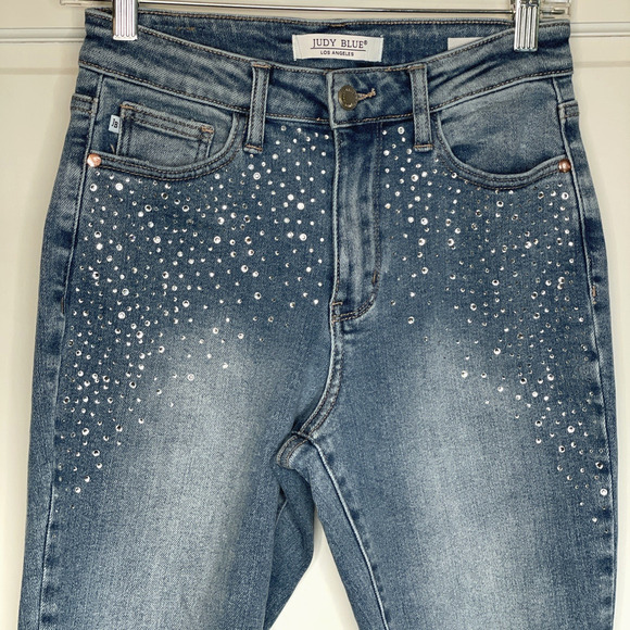 Judy Blue Jeans Women 3/26 Slim Fit Denim Rhinestone Sparkle Distressed Stretch - Picture 4 of 16
